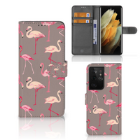 Samsung Galaxy S21 Ultra Telefoonhoesje met Pasjes Flamingo - thumbnail