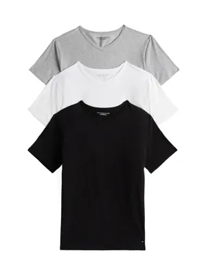 Tommy Hilfiger 3-pak Heren Katoenen T-Shirt V-hals - Basic ondershirts korte mouw - Ronde hals - Copy