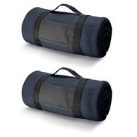 3x Fleece dekens/plaids navy met afneembaar handvat 150 x 120 cm