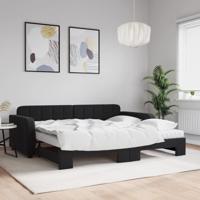 Slaapbank onderschuifbed en matrassen 90x200 cm fluweel zwart