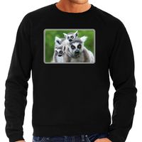 Dieren sweater / trui met maki apen foto zwart voor heren - thumbnail