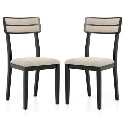 2-delige set Eetkamerstoelen met een Gepolsterde Zitting en Rubberhout Poten Keukenstoelen Eetstoelen Zwart