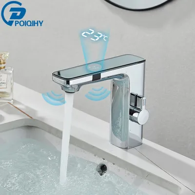 Witte Slimme Sensor Wastafelkraan met Digitaal Display - Touchless Mengkraan | Warm & Koud Water | Voor Badkamer Witte Slimme Sensor Wastafelkraan met Digitaal Display - Touchless Mengkraan | Warm & Koud Water | Voor Badkamer