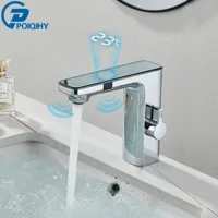 Witte Slimme Sensor Wastafelkraan met Digitaal Display - Touchless Mengkraan | Warm & Koud Water | Voor Badkamer