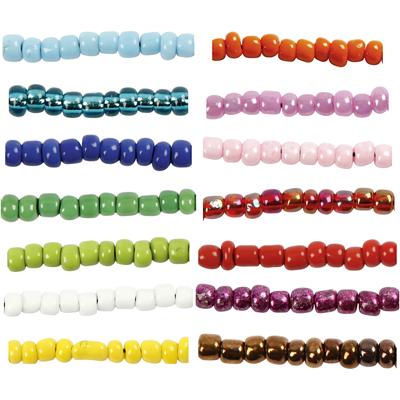 Creativ Company Rocailles, d 3 mm, afm 8/0, gatgrootte 0,6-1,0 mm, diverse kleuren, 14x25 gr/ 1 doos