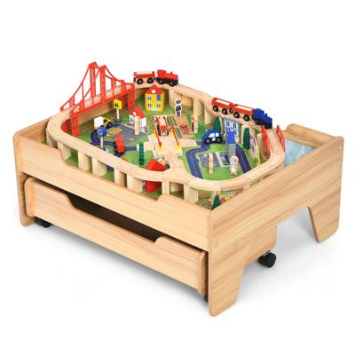 Houten Kindertreinset Activiteitentafel met Lade 78 x 63 x 33 cm Naturel