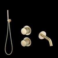 Badset Inbouw Sanilux Hops Met Box Thermostaat Muurbevestiging Met Geribbeld Knop Goud Geborsteld Sanilux