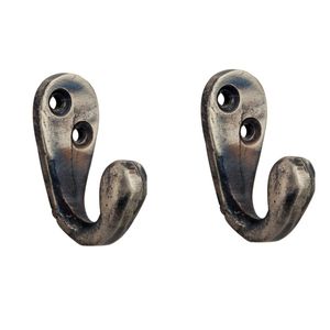 2x Luxe kapstokhaken / jashaken / kapstokhaakjes aluminium retro roest enkele haak 5,1 x 2,2 cm