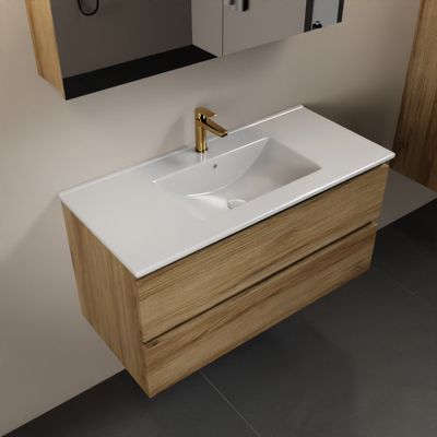 MONDIAZ AIVY 100cm badmeubel Chai, wastafel glanzend wit keramiek midden 1 kraangat met spiegelkast (M60102 - AI-M100CHMI - AI-C100CHMI)