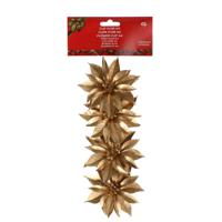 Decoratie bloemen - op clip - 4x - goud - 9,5 cm - kunststof - kerstbloemen