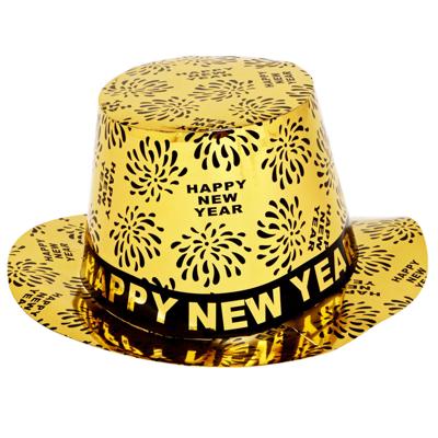 Feest hoedje Happy New Year - goud - karton - oud en nieuw party accessoires