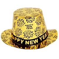 Feest hoedje Happy New Year - goud - karton - oud en nieuw party accessoires