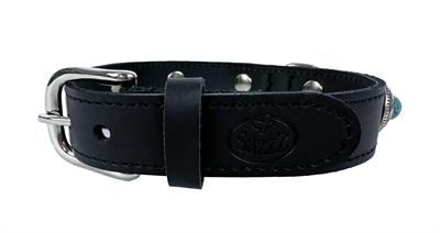 SAZZZ HALSBAND HOND ADVENTURE STONE CLASSIC LEER ZWART 27-33X2,5 CM