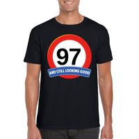 Verkeersbord 97 jaar t-shirt zwart heren - thumbnail