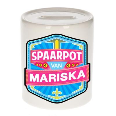 Kinder spaarpot met naam - Mariska - keramiek - met dop - wit - Sparen - Spaargeld van Mariska