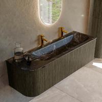 Badmeubel Mondiaz Kurve-Dlux | 145 cm cm | Meubelkleur Shadow | Wastafelkleur Lava | Solid surface | Wasbak rechter zijde spoelbak | 2 kraangaten