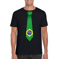 Zwart t-shirt met Brazilie vlag stropdas heren Zwart t-shirt met Brazilie vlag stropdas heren