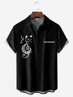 Music Cat Chest Pocket Short Sleeve Casual Shirt