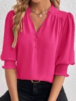 V Neck Loose Plain Casual Shirt