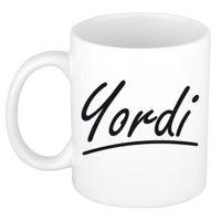 Naam cadeau mok / beker Yordi met sierlijke letters 300 ml - thumbnail