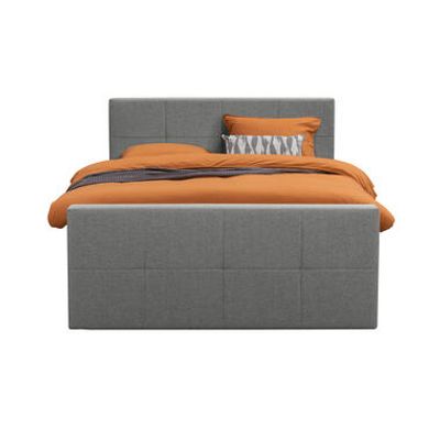 Boxspring met voetbord Liv geblokt - lichtgrijs - 140x200 cm - ronde poot - Leen Bakker
