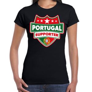 Portugal schild supporter t-shirt zwart voor dames