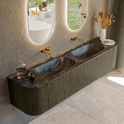 Badmeubel Mondiaz Kurve-Dlux | 190 cm cm | Meubelkleur Shadow | Wastafelkleur Lava | Solid surface | Wasbak beiden zijden spoelbak | Zonder kraangat(en)
