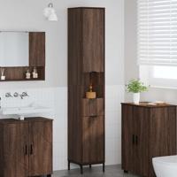 Hoge badkamerkast met lade bruin eikenkleur 31.5 x 33 x 190 cm