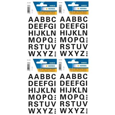 128x Letters plak stickers - zwart - 15 mm - Stickervellen met alfabet letters zwart - Alfabet