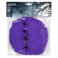 Boland decoratie spinnenweb/spinrag met spinnen - 60 gram - paars - Halloween/horror versiering - Feestdecoratievoorwerp - thumbnail
