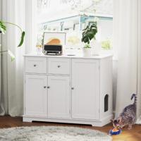 Verborgen Kattenbakkast met Opbergruimte Houten Kattenkast met 3 Deuren en 2 Lades Anti-Kantelsets Binnenmeubilair voor Katten