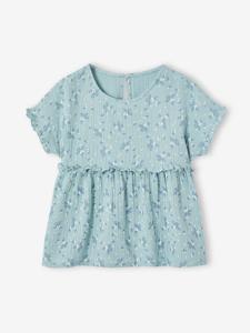 Meisjesblouse met print van katoengaas grijsblauw