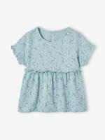 Meisjesblouse met print van katoengaas grijsblauw