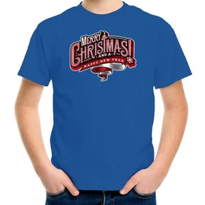 Merry Christmas Kerstshirt / Kerst t-shirt blauw voor kinderen