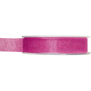 1x Hobby/decoratie fuchsia roze organza sierlinten 1,5 cm/15 mm x 20 meter