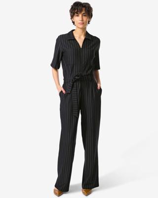 HEMA Damesjumpsuit Eva jersey strepen zwart/wit (zwart/wit)