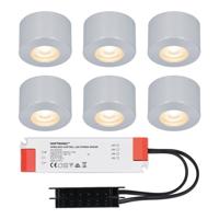 Set van 6 Navarra Mini LED Opbouwspots met Trafo - 12 Volt 3 Watt 200 lumen - Plat 21,5mm - 2700K - IP44 waterdicht - Aluminium - Niet Dimbaar