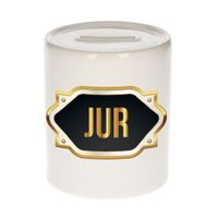 Naam cadeau spaarpot Jur met gouden embleem