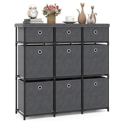 Kast met Lades Opbergtabel met Metalen Frame en Opvouwbare Stoffen Containers 87 x 29 x 84 cm Grijs