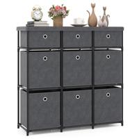 Kast met Lades Opbergtabel met Metalen Frame en Opvouwbare Stoffen Containers 87 x 29 x 84 cm Grijs