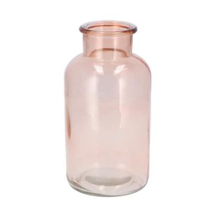 Bloemenvaas melkbus fles model - helder gekleurd glas - zachtroze - D10 x H20 cm