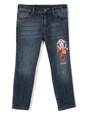 Roberto Cavalli Junior jean skinny à logo brodé - Bleu