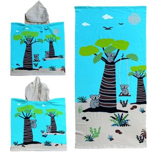 Set van bad cape/poncho met strand/badlaken voor kinderen koala print microvezel