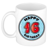 Verjaardag cadeau mok - 16 jaar - blauw - gestreept - 300 ml - keramiek - thumbnail