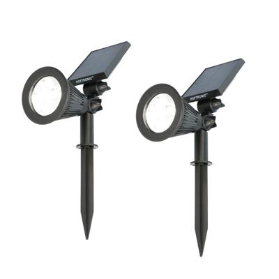 Set van 2 Bend solar prikspots - Incl. Schemerschakelaar - 6000K koud wit - 2 lichtstanden - 200lm - 6-9 uur brandtijd - Kantelbaar en richtbaar - IP65 waterdicht