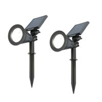Set van 2 Bend solar prikspots - Incl. Schemerschakelaar - 6000K koud wit - 2 lichtstanden - 200lm - 6-9 uur brandtijd - Kantelbaar en richtbaar - IP65 waterdicht