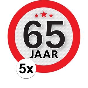 5x 65 Jaar leeftijd stickers rond 9 cm verjaardag versiering   -