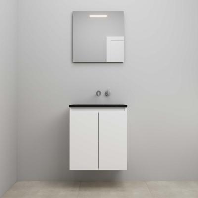 On-Line Badkamermeubelset - 60 cm - Bouwpakket - Greeploze Ladestructuur - Acryl Wastafel - zonder Kraangat - Spiegel met LED-Verlichting - Hoogglans Wit