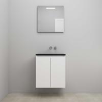 On-Line Badkamermeubelset - 60 cm - Voorgemonteerd - Greeploze Ladestructuur - Acryl Wastafel - zonder Kraangat - Spiegel met LED-Verlichting - Hoogglans Wit