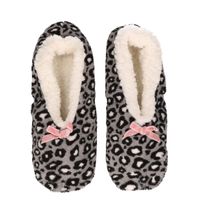 Grijze panterprint/luipaardprint ballerina pantoffels/sloffen voor dames - thumbnail
